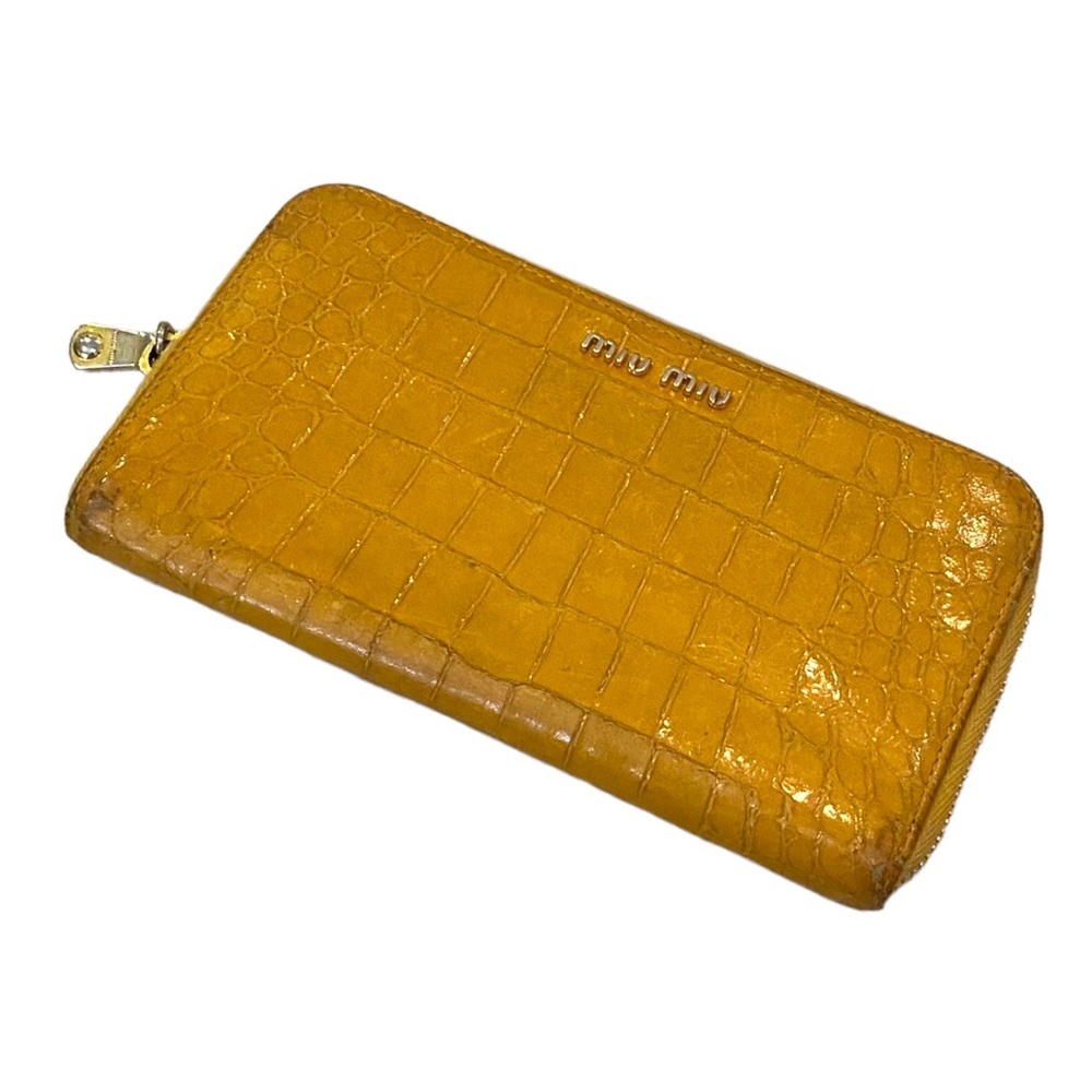 Miu Miu yellow leather croc embossed zippy zip around Long wallet - Picture 4 of 16